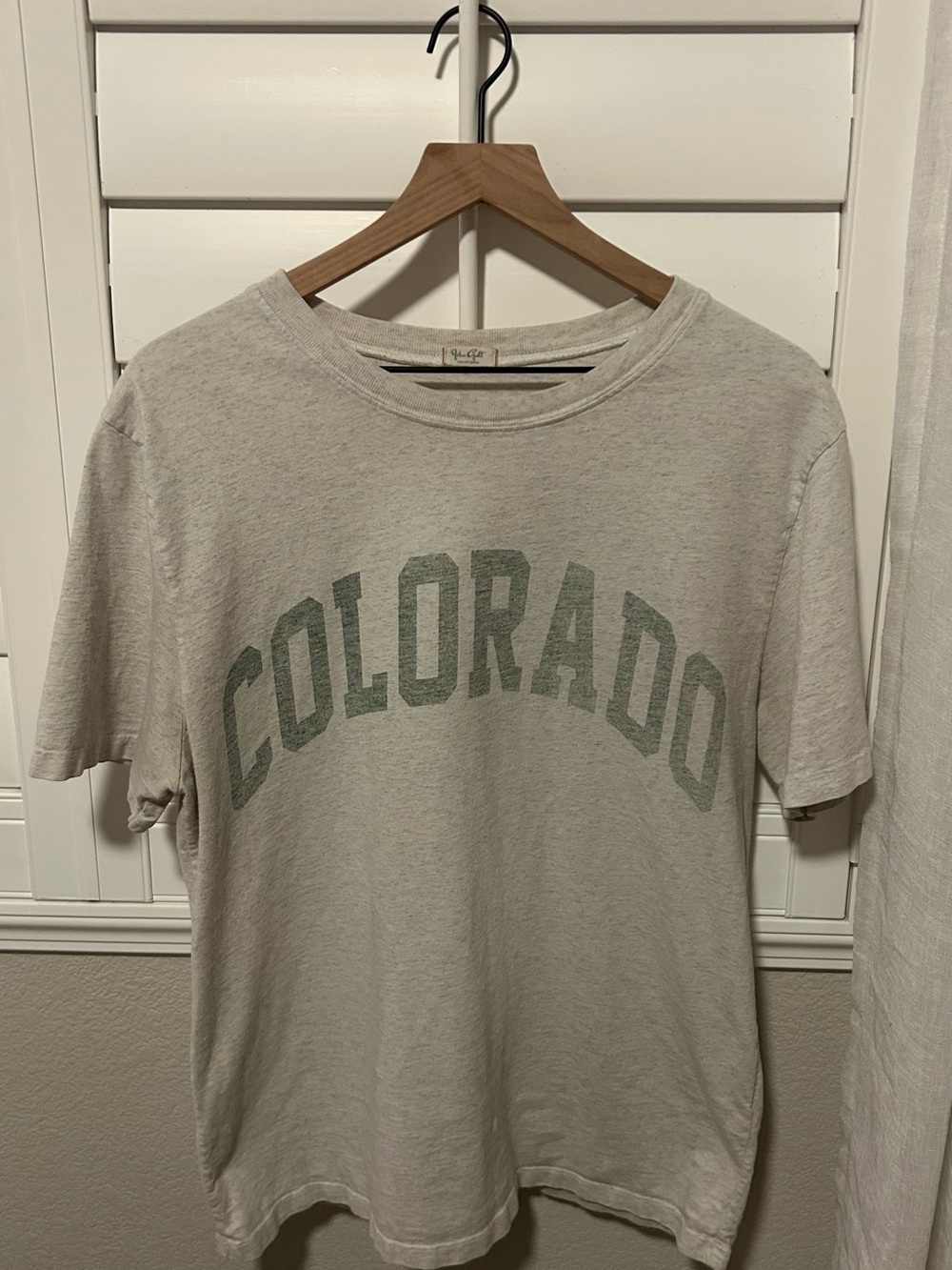 Brandy Melville Colorado Tee - Light Beige with Green Lettering